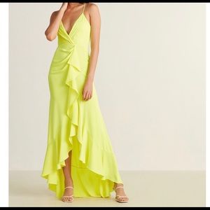 Elsie Plunging Neckline Ruffled High-Low Gown